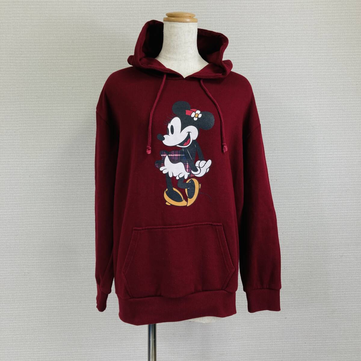 【2213】 Disney ディズニー ミニーマウスプリント長袖パーカー レッド XLサイズ スウェット レトロカラー 秋冬 カジュアル ミッキー