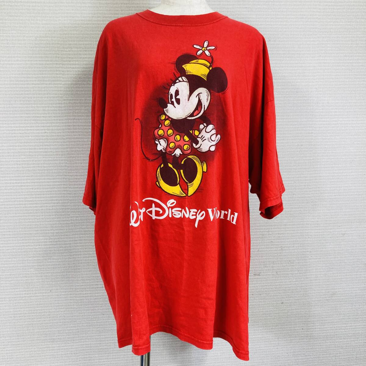 【2187】人気メンズ ミニーマウス プリントTシャツ 半袖 XXL レッド（赤） 無地 USED ディズニーワールド ホンジュラス製