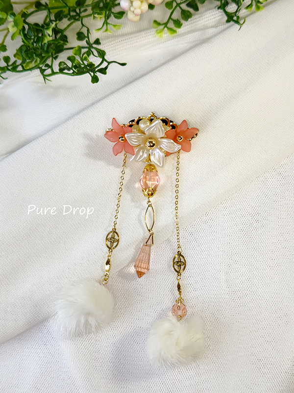 Pure Drop■SD・DD・1/3Dollサイズ　髪飾り　ファー×花　薄紅