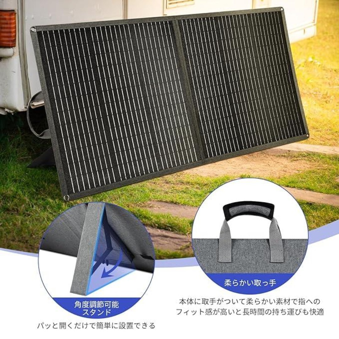 ソーラーパネル 100W 20V 折りたたみ式 シリコン PD60W QC3.0急速充電 24%高交換効率 ポータブル電源用 アウトドア IP65防水 防災対策