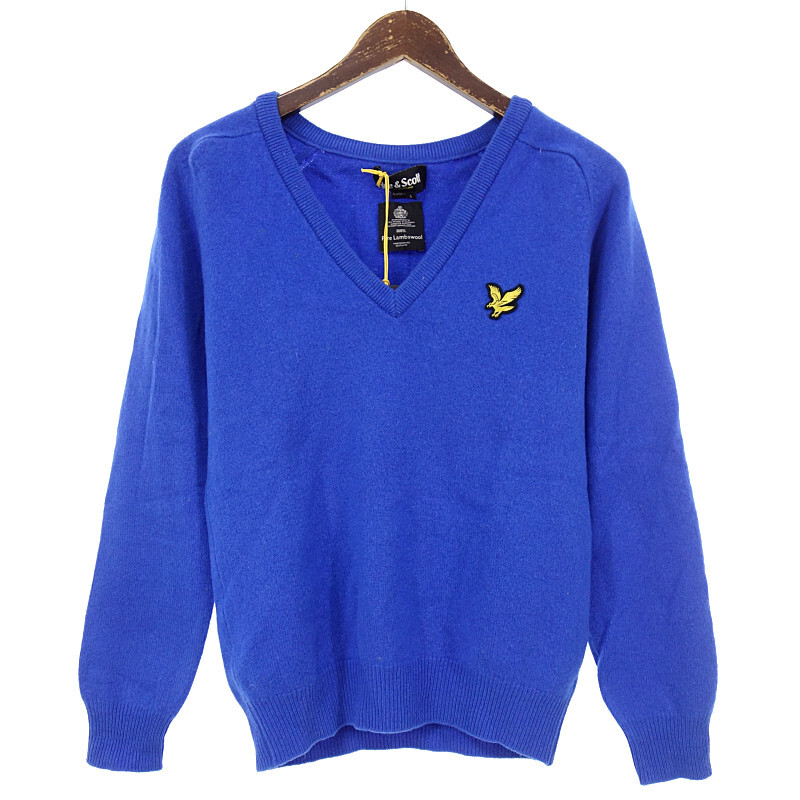 【特別価格】Lyle&Scott ワッペン ロゴ 刺繍 Ｖネック セーター ブルー サイズ メンズS