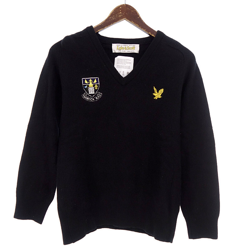 【特別価格】Lyle&Scott ワッペン ロゴ 刺繍 Ｖネック ニット ブラック サイズ メンズS