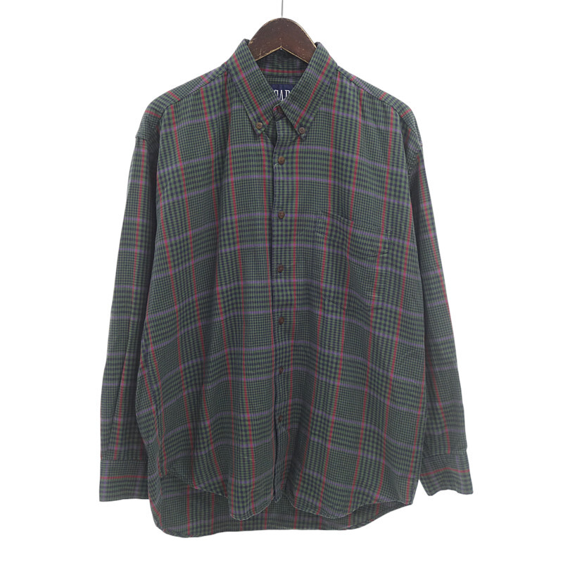 【特別価格】GAP 90S チェック 長袖 シャツ グリーン サイズ メンズM