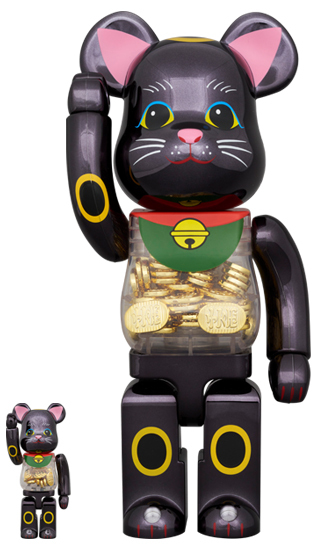 招き猫 小判 千万両 黒メッキ 100％＆400%ベアブリックセット/未開封