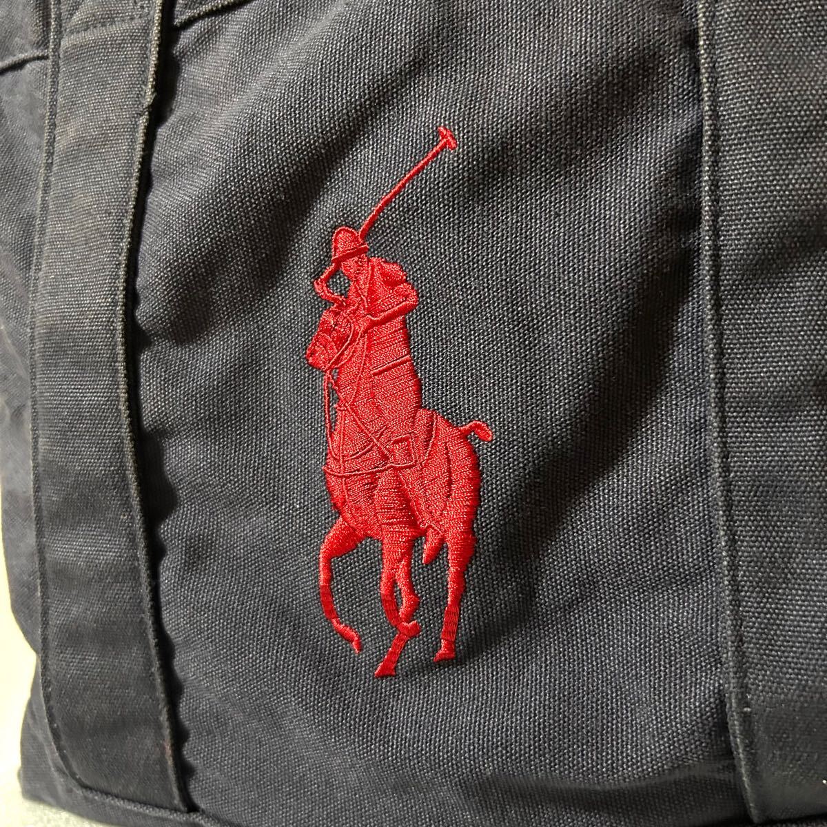 中ぶり ポロラルフローレン 中古古着トートバッグ ネイビー×赤 中ぶり ポロラルフローレン 中古古着トートバッグ ネイビー×赤