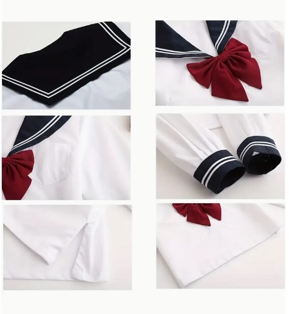 送料無料【新品】長袖セーラー服上下セットS　黒　学生服JK女子高生　アジャスター付きプリーツスカート/リボンタイも調整OK　コスプレ衣装
