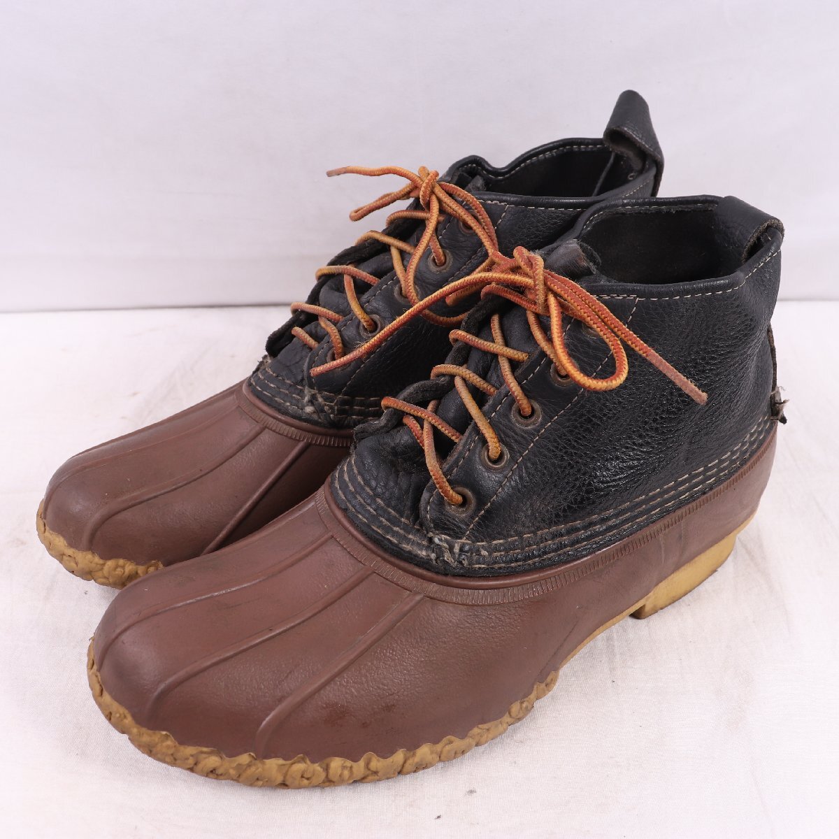 【ラッピング不可】 L.L.Bean LLビーン アメリカ製 5ホール ネイビー×ブラウン USA製 位 27.5cm-28.0cm ビーンブーツ ハンティング bb1018 中古 メンズ ブーツ 男性用