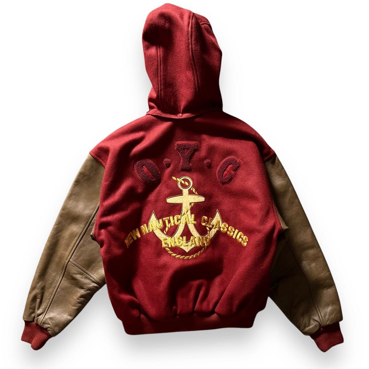 OYC OCEAN YOUTH CLUB オーシャンユースクラブ 2way スタジャン 中綿 キルティング ウール 牛革 袖革 えんじ色 アウター サイズ 40