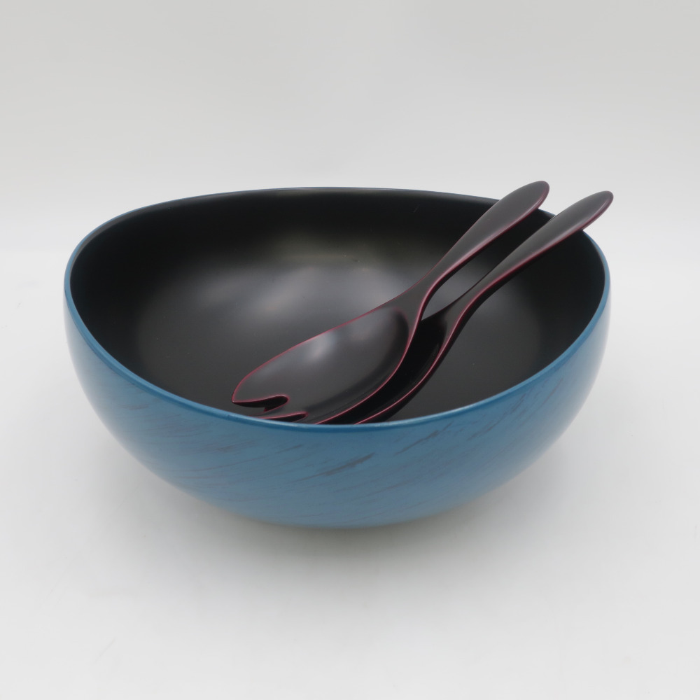 輪島屋善仁 サラダボウル 取分けスプーン・フォーク付き 外箱無し 漆器 現状品