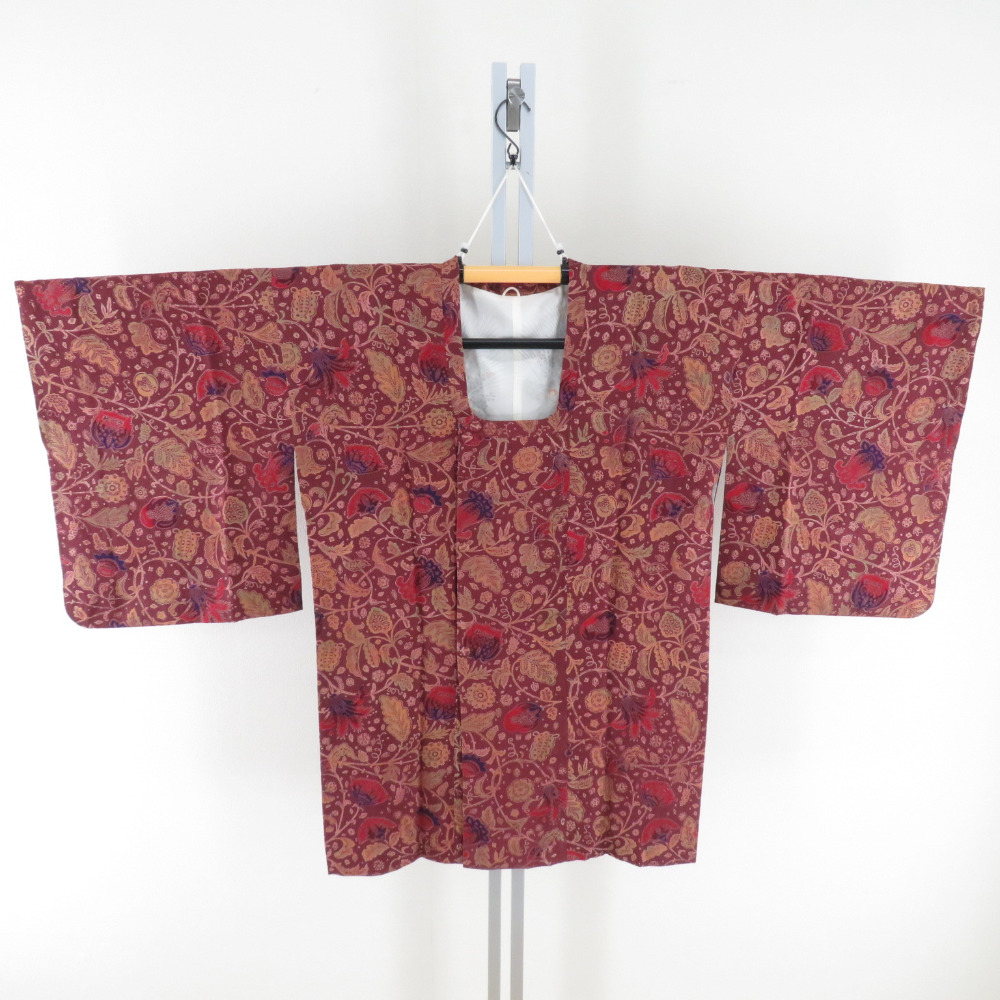 道行 正絹 花唐草 紫色 和装コート 着物用 ちりよけ カジュアル 身丈86cm