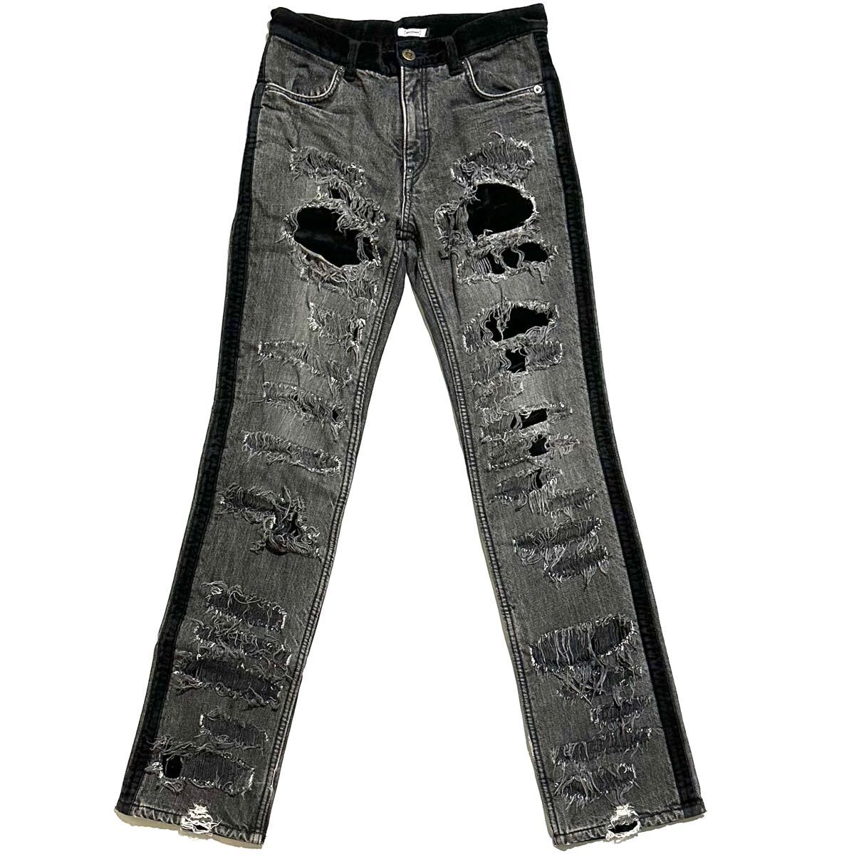 UNDERCOVER アンダーカバー 2002AW 魔女期 ベロア ダメージ加工 クラッシュ クラスト デニムパンツ scab but beautiful T期 02aw archive_画像1