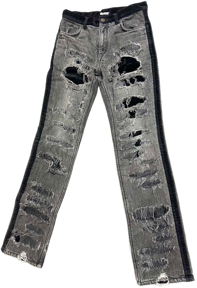 UNDERCOVER アンダーカバー 2002AW 魔女期 ベロア ダメージ加工 クラッシュ クラスト デニムパンツ scab but beautiful T期 02aw archive_画像3