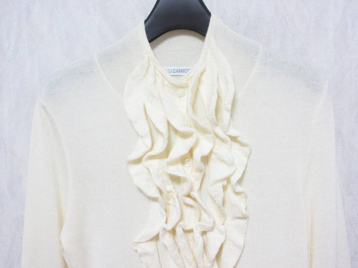 NARACAMICIE ナラカミーチェ ウールブレンド フリル 長袖 ニット レディース M アイボリー　irmri yg6679_画像2
