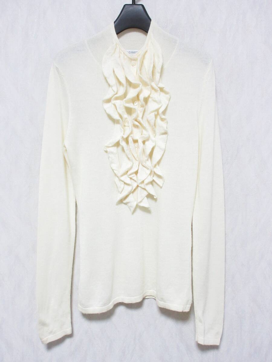 NARACAMICIE ナラカミーチェ ウールブレンド フリル 長袖 ニット レディース M アイボリー　irmri yg6679_画像1