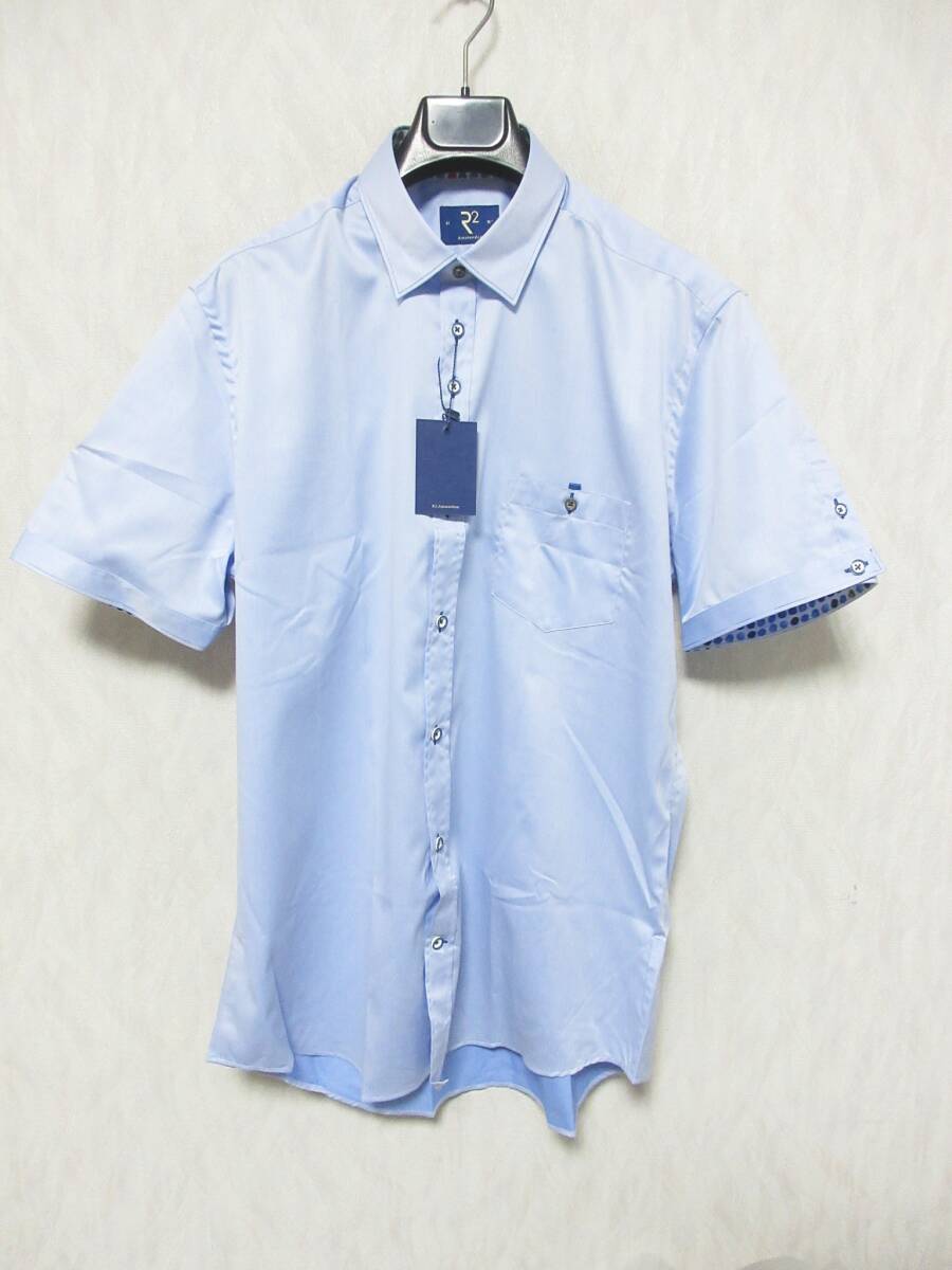 未使用 R2 Amsterdam 半袖 ワイシャツ ビジネス メンズ 41 16 ブルー irmri yg6709