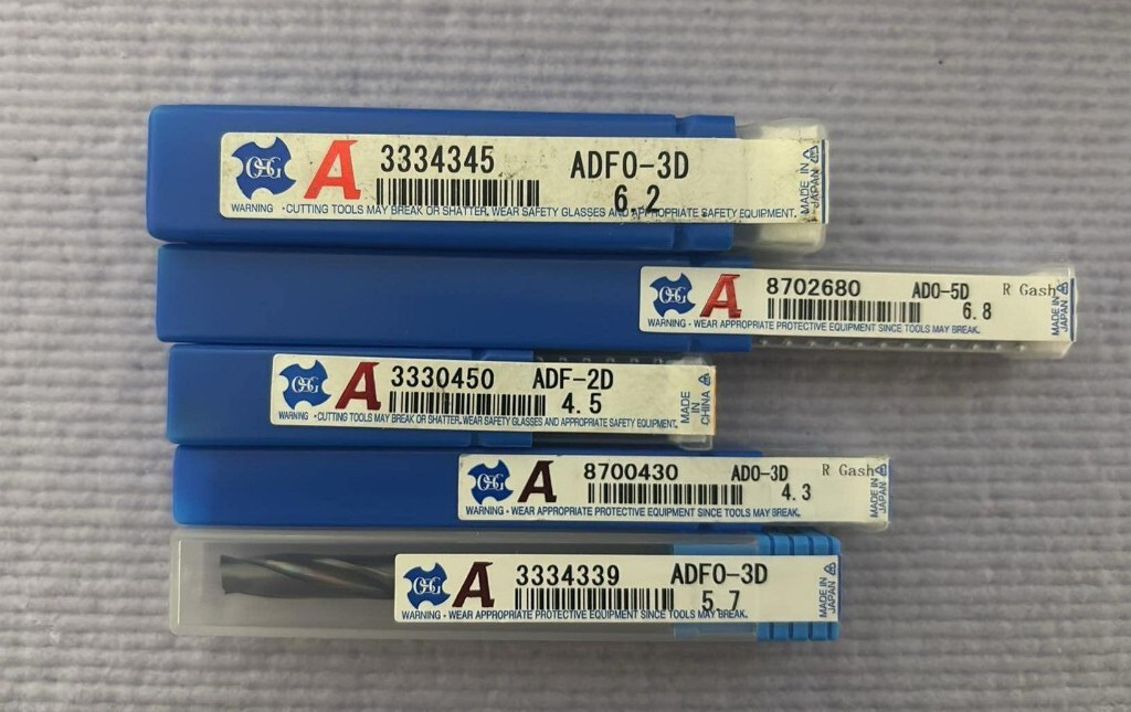 OSG 超硬フラットドリル ADF ADO 各種・5本セット・油穴付 内部クーラント ステンレス用 Nachi 三菱 日立 Moldino・新品未使用