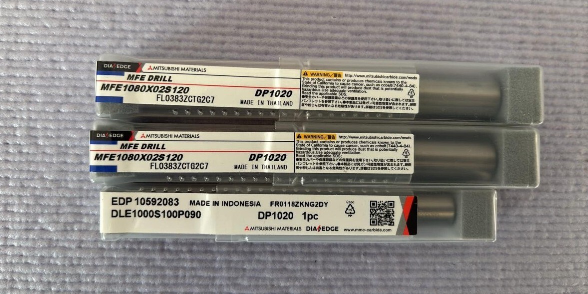 三菱マテリアル 超硬 フラット ドリル MFE 10.8 DLE 10x90・3本セット・スポット センター 座ぐり用 OSG Moldino・ 新品未使用品
