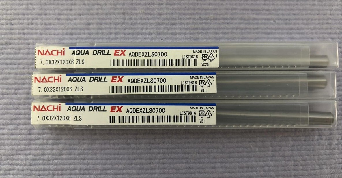 NACHI 超硬フラットドリル AQDEXZLS0700 φ7・3本セット・ロングシャンク型 座ぐり 超硬ドリル OSG 三菱 住友 日立 MOLDINO・新品未使用