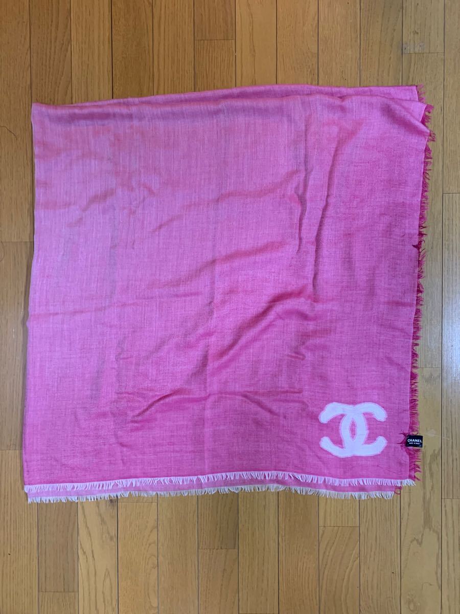 CHANEL Chanel here Mark turtle rear cashmere / silk scarf stole shawl large size pink Italy made 