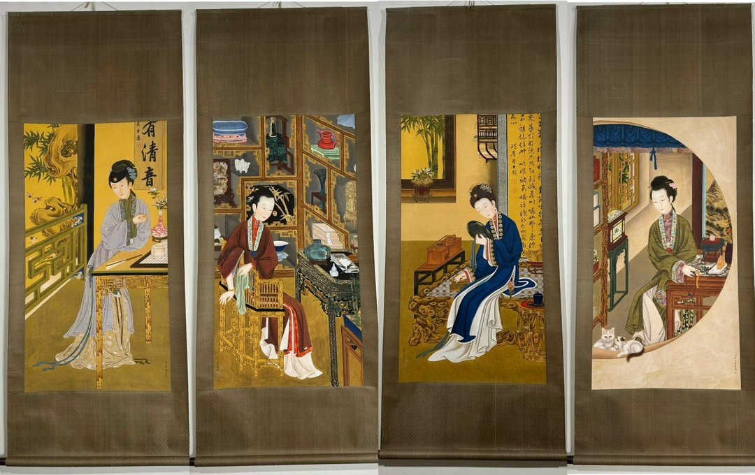 安】中国清時代画家「郎世寧書」絹本「雍正十二妃図十二条屏 安】中国清時代画家「郎世寧書」絹本「雍正十二妃図十二条屏