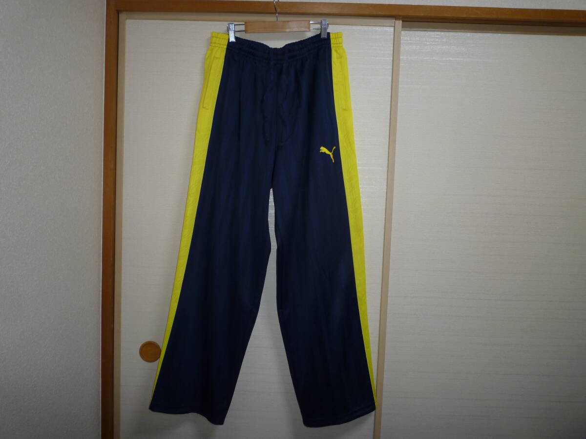 プーマ シャドーストライプジャージパンツ 紺×黄色 XOサイズ