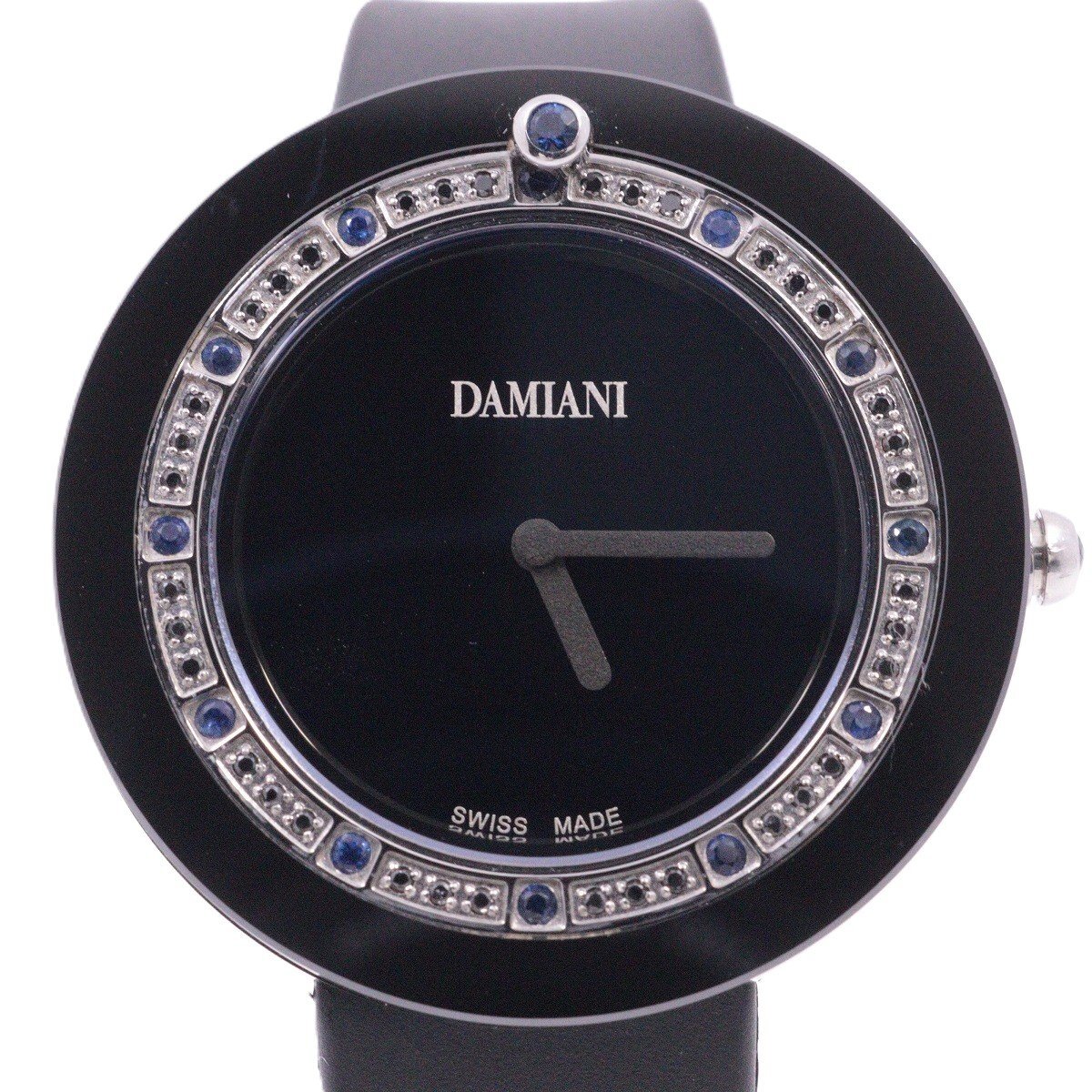 DAMIANI ダミアーニ ベルエポック クォーツ レディース 腕時計 サファイア×ブラックダイヤ入りベゼル 純正ラバーベルト【いおき質店】