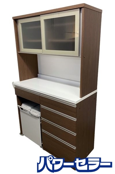 ニトリ キッチンボード リガーレ 幅120 ダストBOX付 ミドルブラウン モイス ソフトクローズ レンジ台 食器棚 中古家具 店頭引取歓迎 R8927