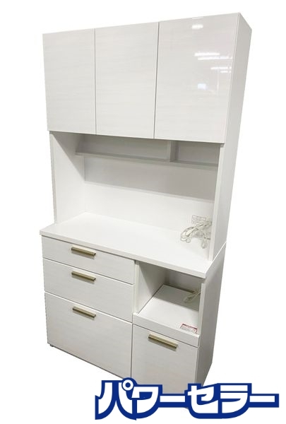 ニトリ キッチンボード ソレル 幅100 ホワイト エナメルUV塗装 耐震ロック レンジ台 カップボード 食器棚 白 中古家具 店頭引取歓迎 R8910