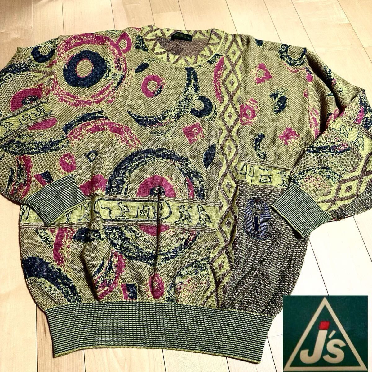 ジャンボ尾崎EL★編み込みセーター サイズEL メンズ 美品 総柄 高級ゴルフブランド j's