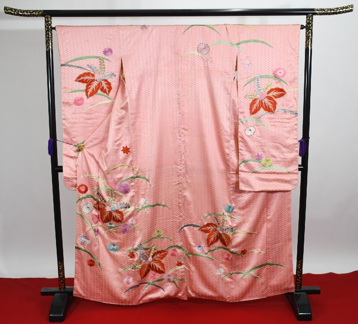 振袖 成人式 結婚式 刺繍 芝 楓 リメイク素材 身丈１５８cm 裄丈６６cm ★着物 f-1017 桜庭呉服店