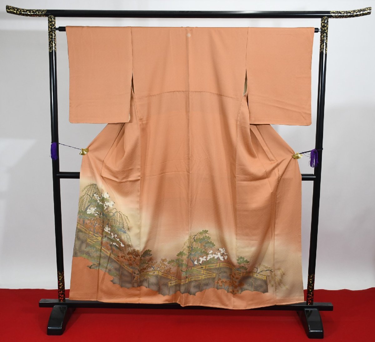 色留袖 結婚式 屏風 桜 身丈153cm 裄丈64cm ★着物 e-1227 桜庭呉服店