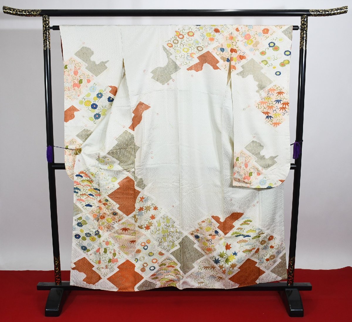 振袖 成人式 結婚式 松皮菱 花 リメイク素材 身丈１５２cm 裄丈６４cm ★着物 f-949 桜庭呉服店