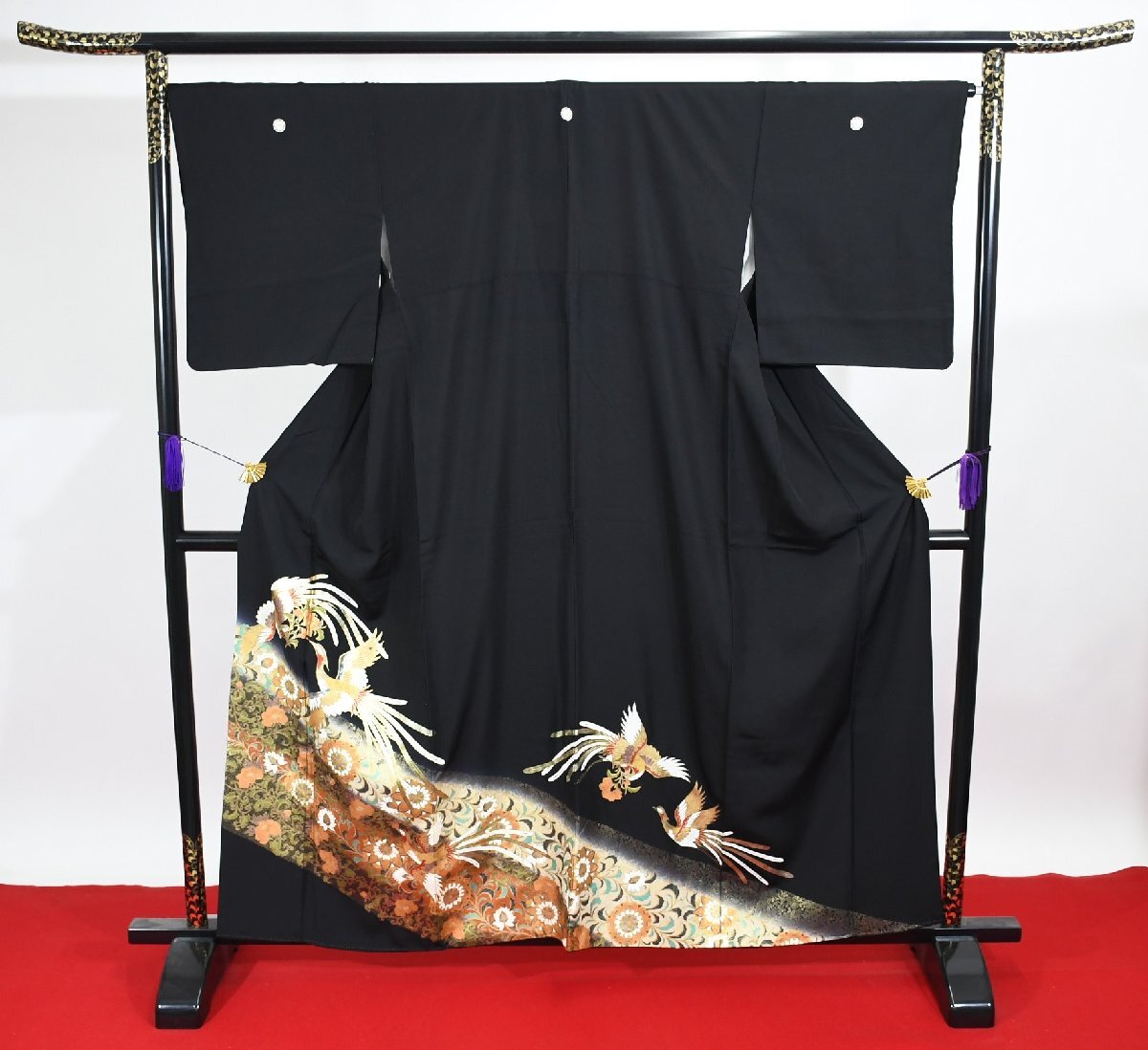 黒留袖 結婚式 鳥 螺鈿 花 身丈151cm 裄丈68cm ★着物 e-1208 桜庭呉服店