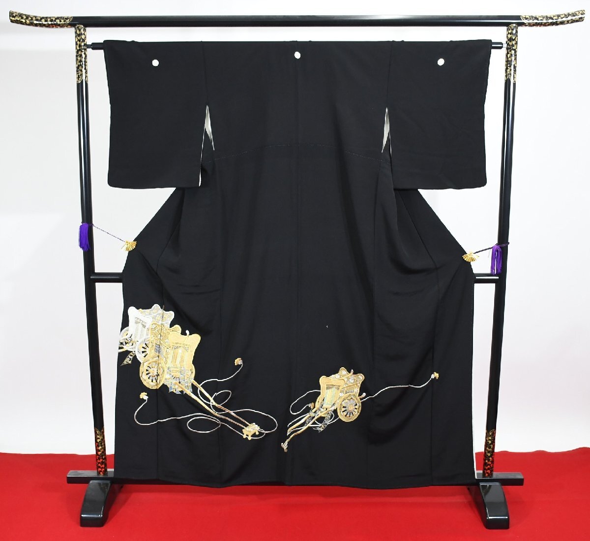 黒留袖 結婚式 御所車 金糸 身丈152cm 裄丈64cm ★着物 e-1193 桜庭呉服店