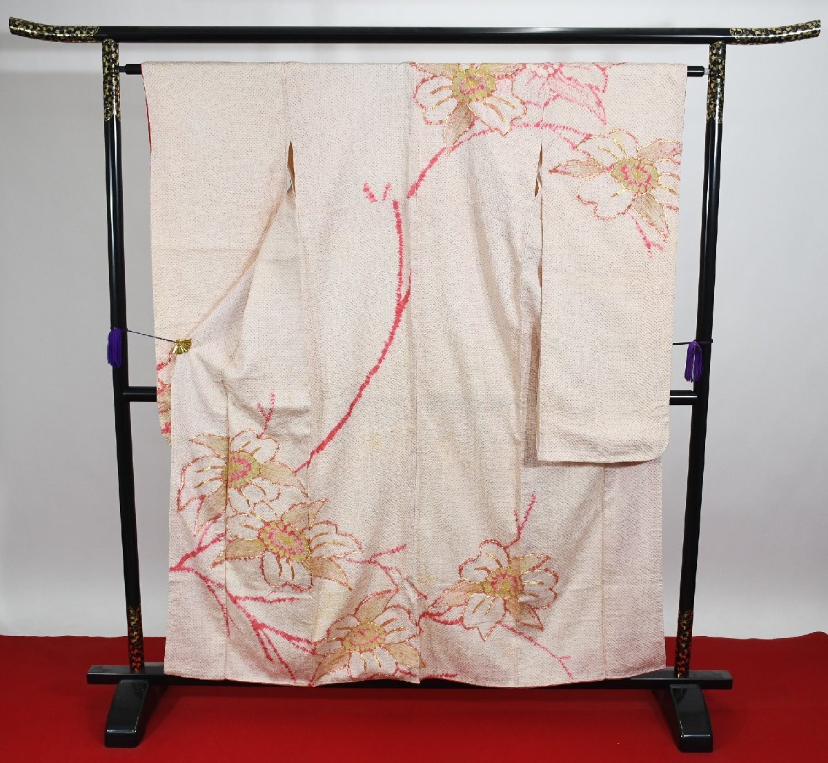振袖 成人式 結婚式 絞り 金糸 花 リメイク素材 身丈１５１cm 裄丈６３cm ★着物 f-950 桜庭呉服店