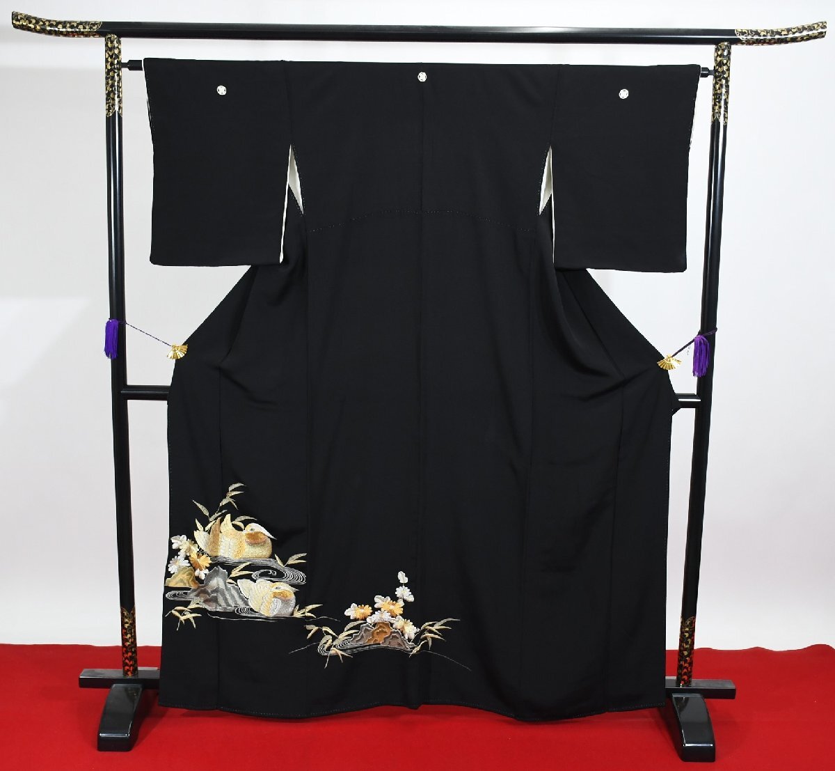 黒留袖 結婚式 刺繍 金銀糸 鴛鴦 身丈158cm 裄丈65cm ★着物 e-1147 桜庭呉服店