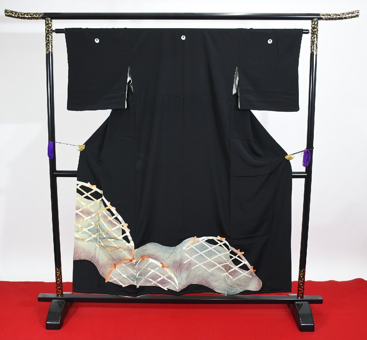 黒留袖 結婚式 籬 金銀糸 金駒 刺繍 正絹 身丈149.5cm 裄丈64cm ★着物 e-1188 桜庭呉服店