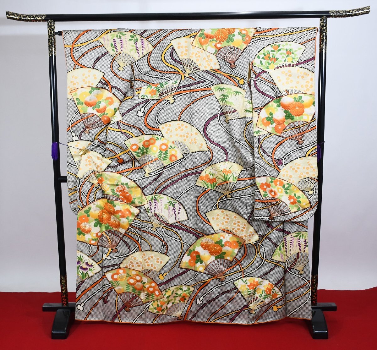 振袖 成人式 結婚式 扇 菊 梅 楓 身丈１５９cm 裄丈６６cm ★着物 f-958 桜庭呉服店