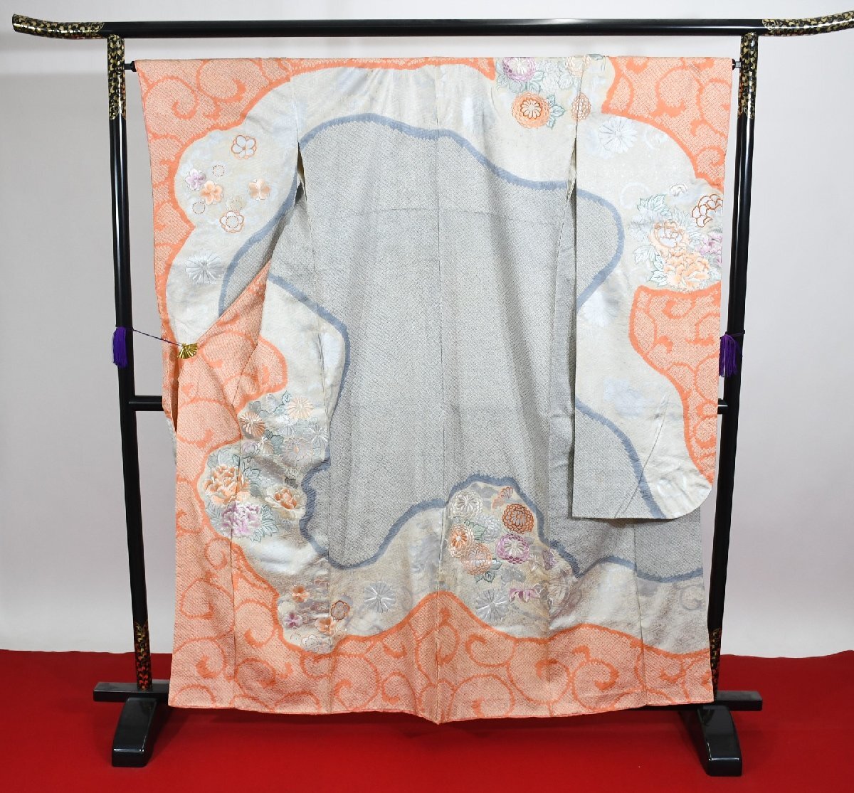 振袖 成人式 結婚式 菊唐草文 絞り 道長文様 身丈152cm 裄丈66cm ★着物 f-1008 桜庭呉服店