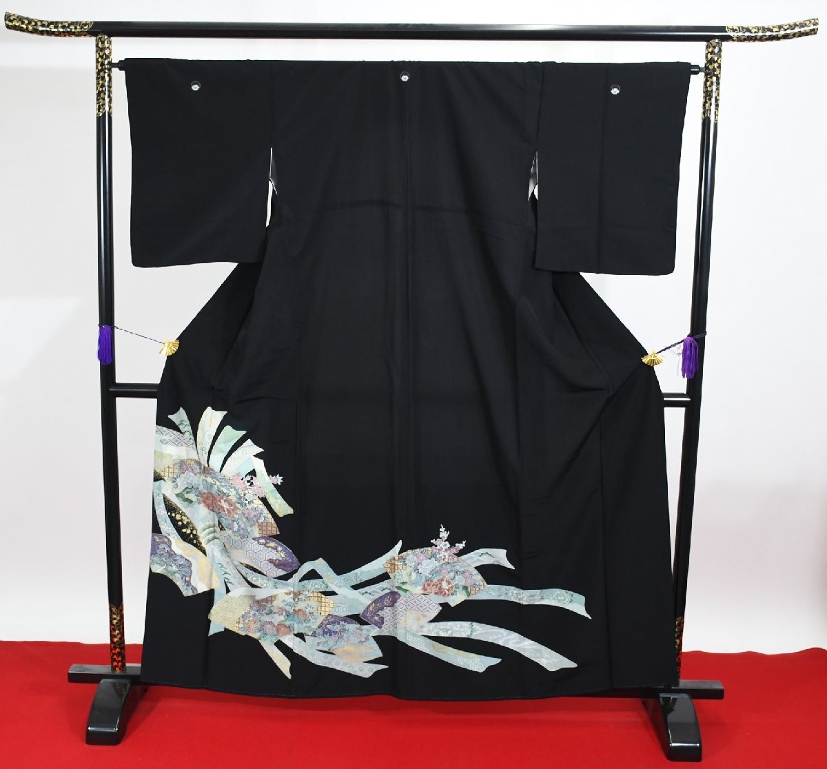 黒留袖 結婚式 熨斗 扇 身丈157cm 裄丈66cm ★着物 e-1157 桜庭呉服店