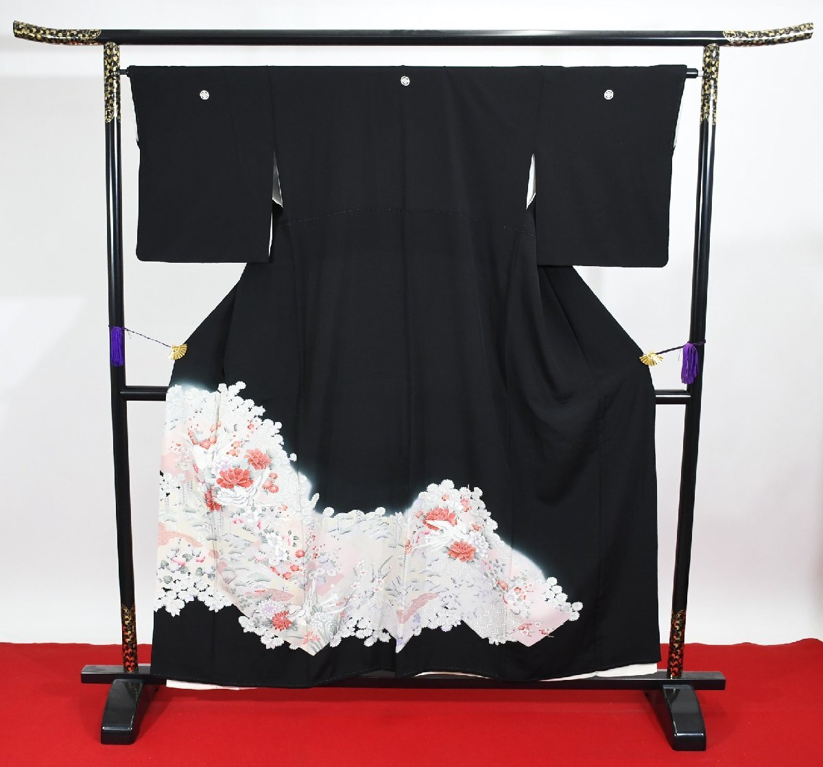 黒留袖 結婚式 花亀甲 花 身丈151cm 裄丈66cm ★着物 e-1204 桜庭呉服店