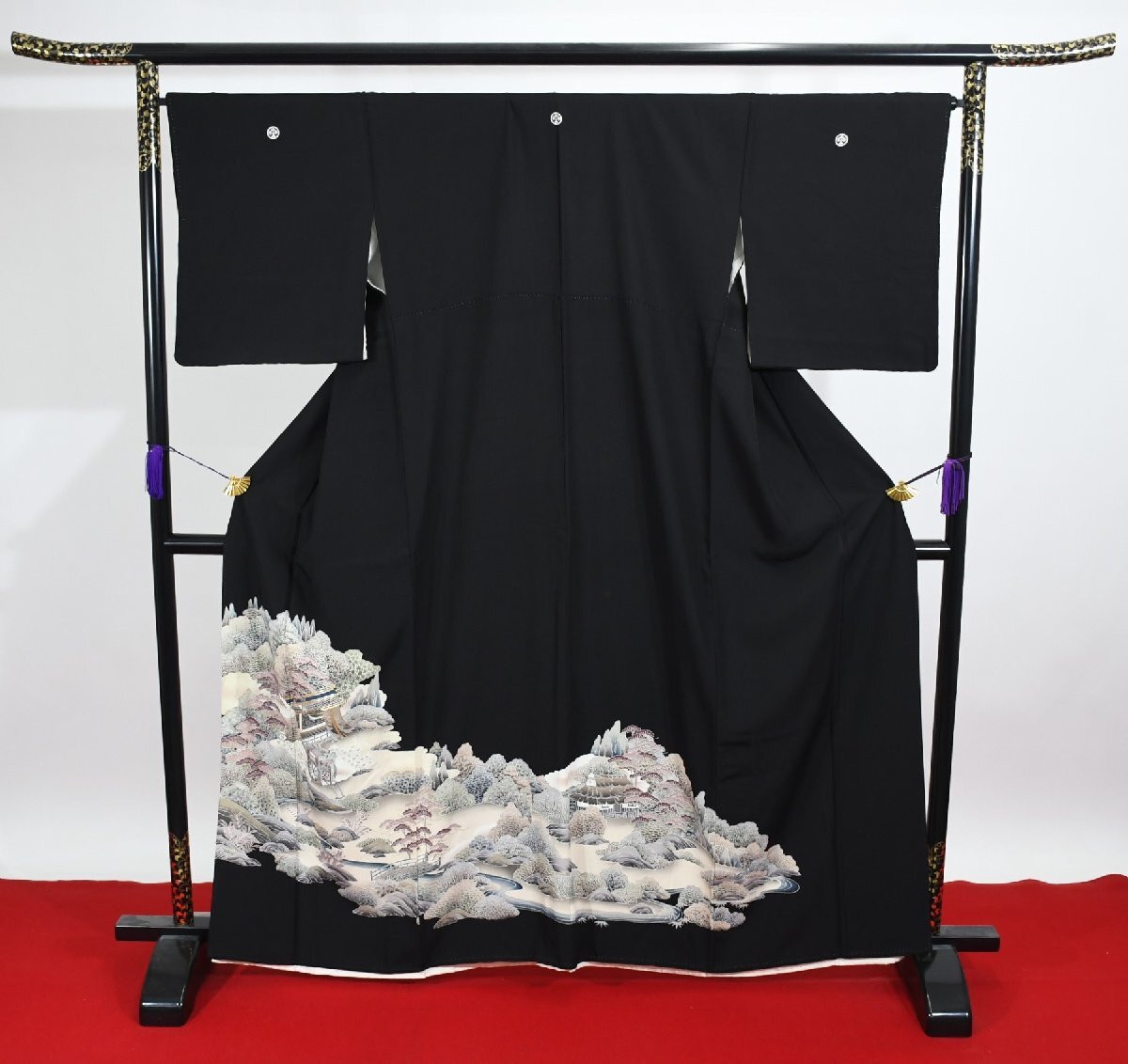 黒留袖 結婚式 水辺 風景 岩松 身丈155cm 裄丈68cm ★着物 e-1146 桜庭呉服店