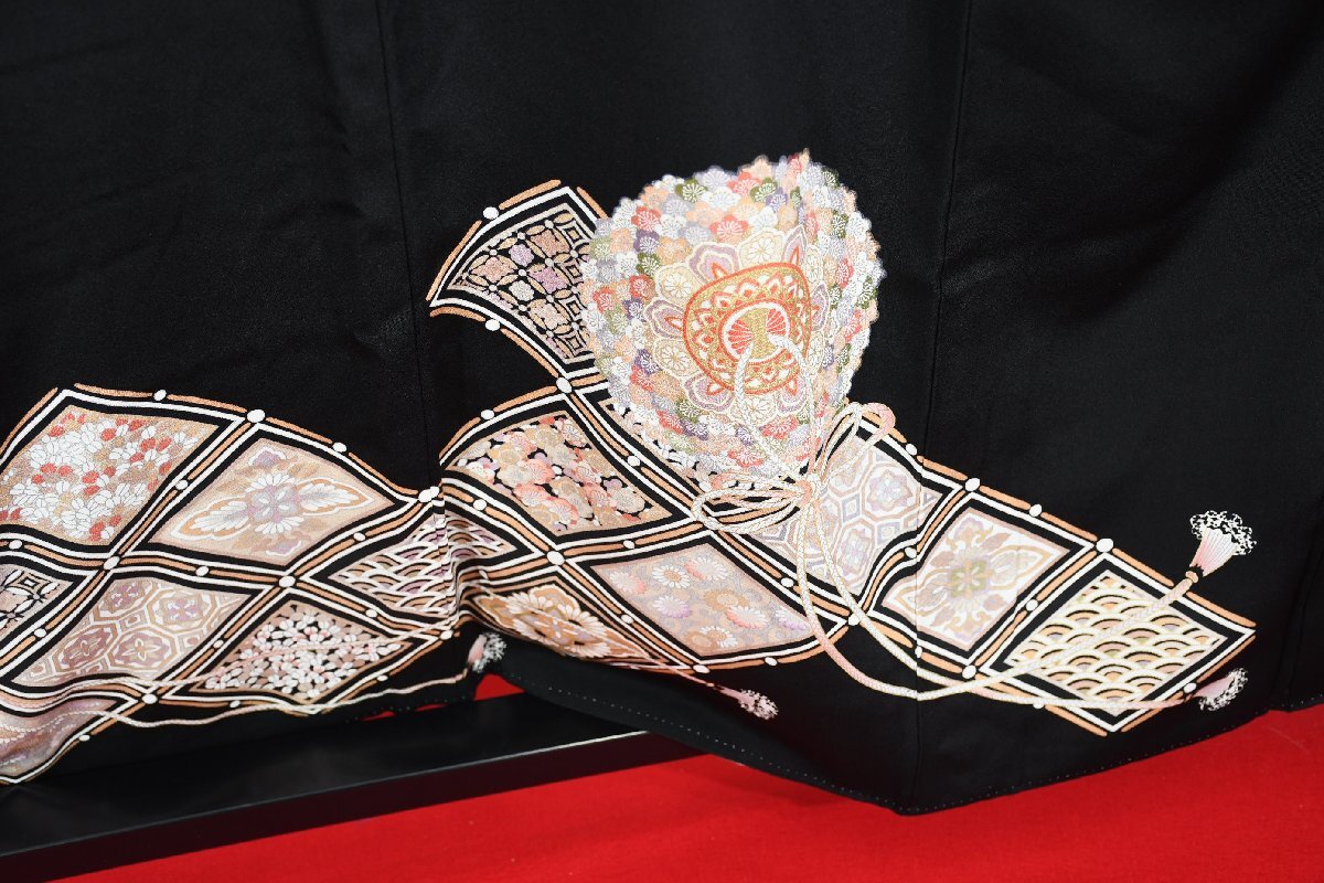 黒留袖 結婚式 菱文 花 身丈154cm 裄丈65cm ★着物 e-1155 桜庭呉服店_画像5