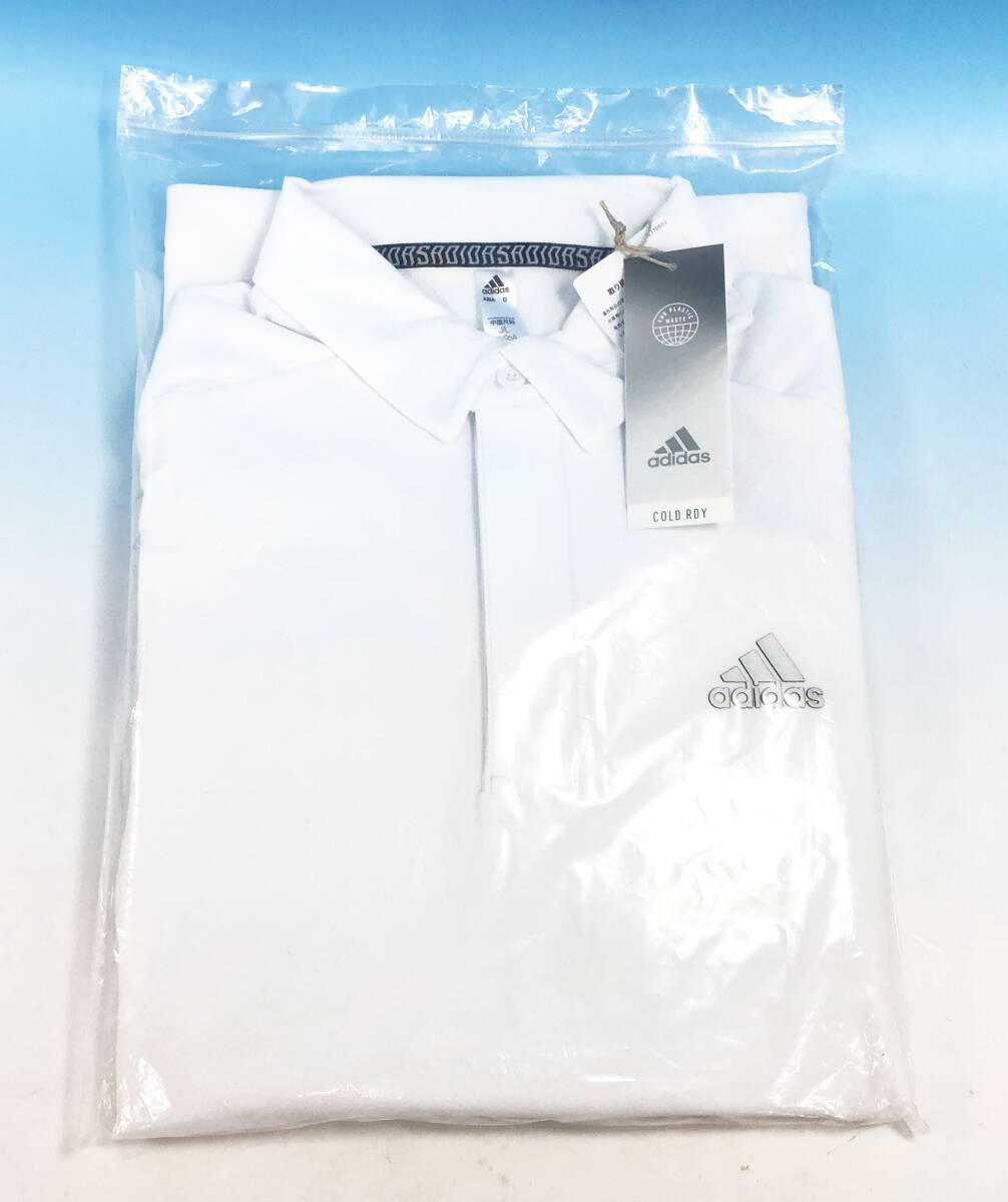 未使用 adidas 長袖 ファブリックミックス シャツ Lサイズ ホワイト/白 COLD.RDY ゴルフウエア スポーツ 襟付き アディダス