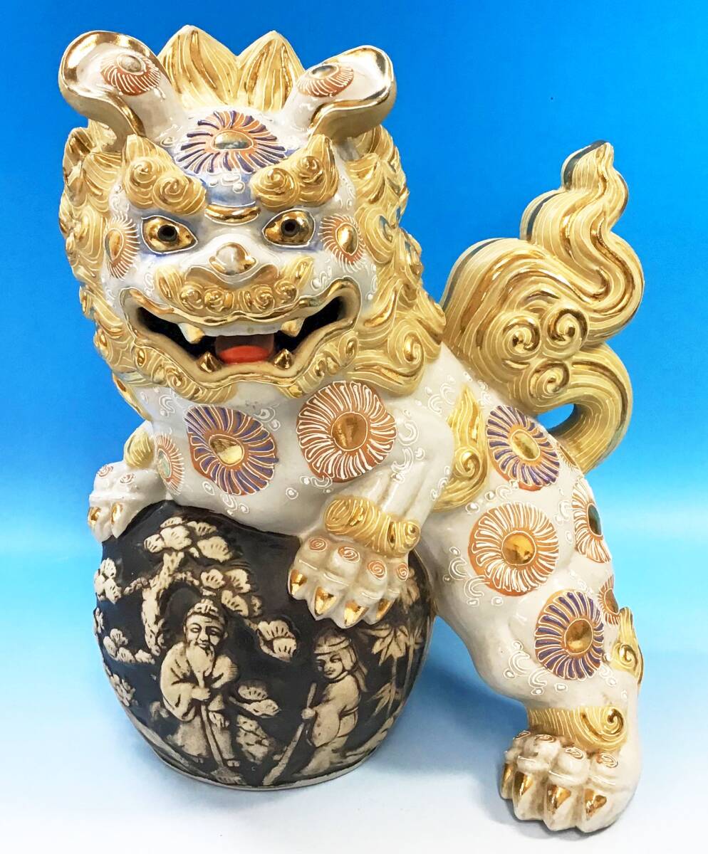 九谷焼 玉乗り獅子 置物 高さ約34cm Yahoo!オークション - 九谷焼 玉乗り獅子 白 横幅約27.5cm 高さ