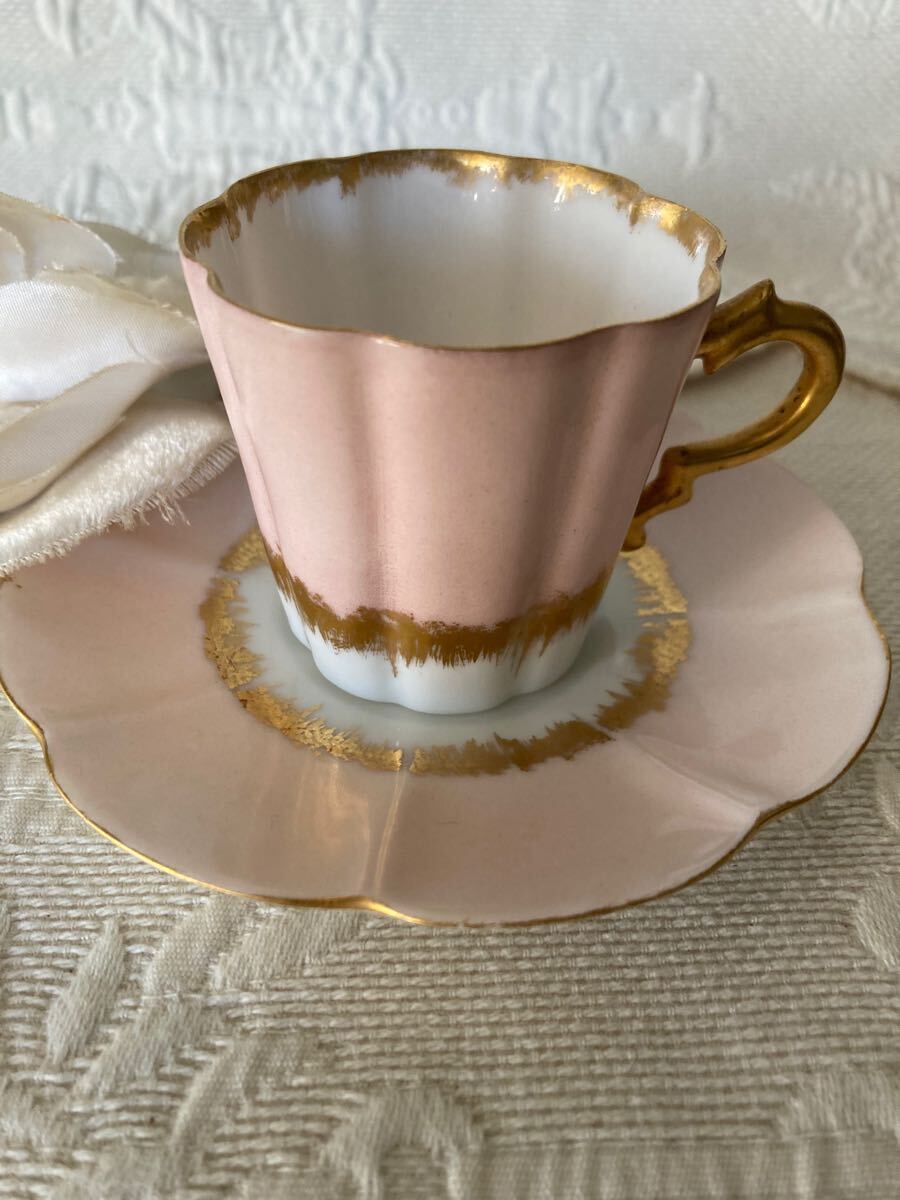１客 フランス制　アンティーク　 リモージュ ピンク 金彩 素敵な カップ＆ソーサー 花器にも シャビーシックスタイル