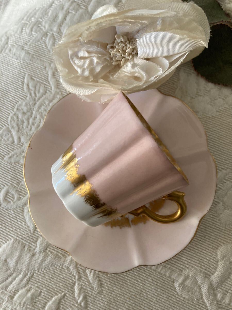 １客 フランス制　アンティーク　 リモージュ ピンク 金彩 素敵な カップ＆ソーサー 花器にも シャビーシックスタイル