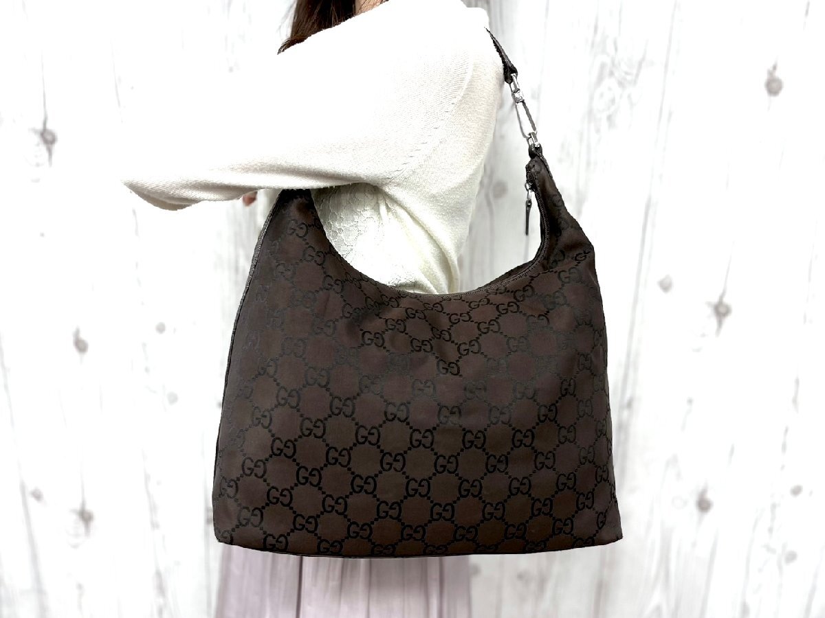 極美品 GUCCI グッチ GG柄 トートバッグ ショルダーバッグ バッグ ナイロン×レザー 茶 A4収納可 78319