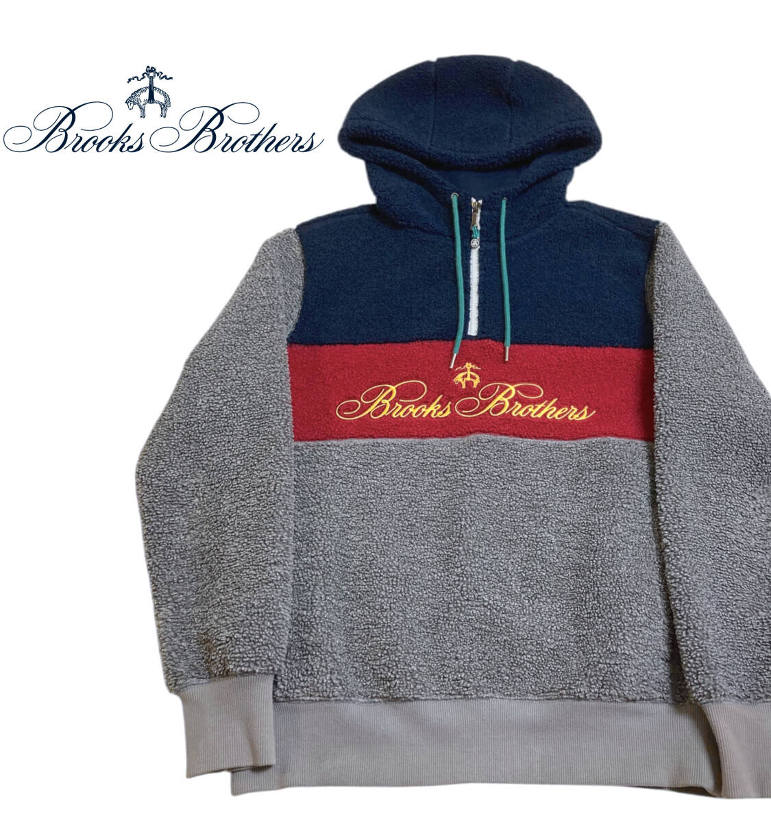 Brooks Brothers テディフリース ロゴエンブロイダリー ハーフジップ フーディー M フリース ボア パーカー ブルックスブラザーズ