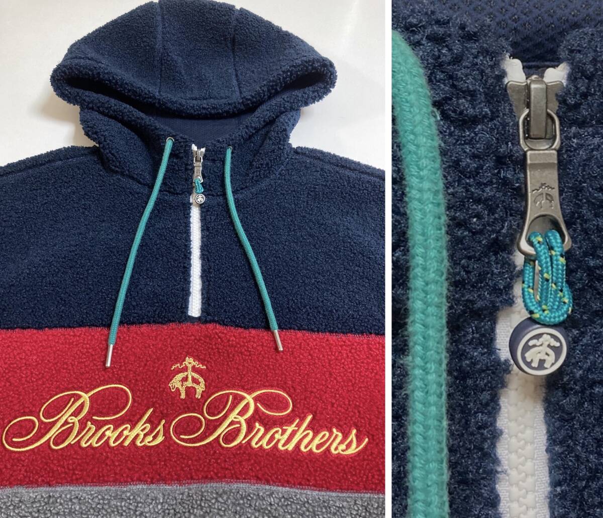 Brooks Brothers テディフリース ロゴエンブロイダリー ハーフジップ フーディー M フリース ボア パーカー ブルックスブラザーズ